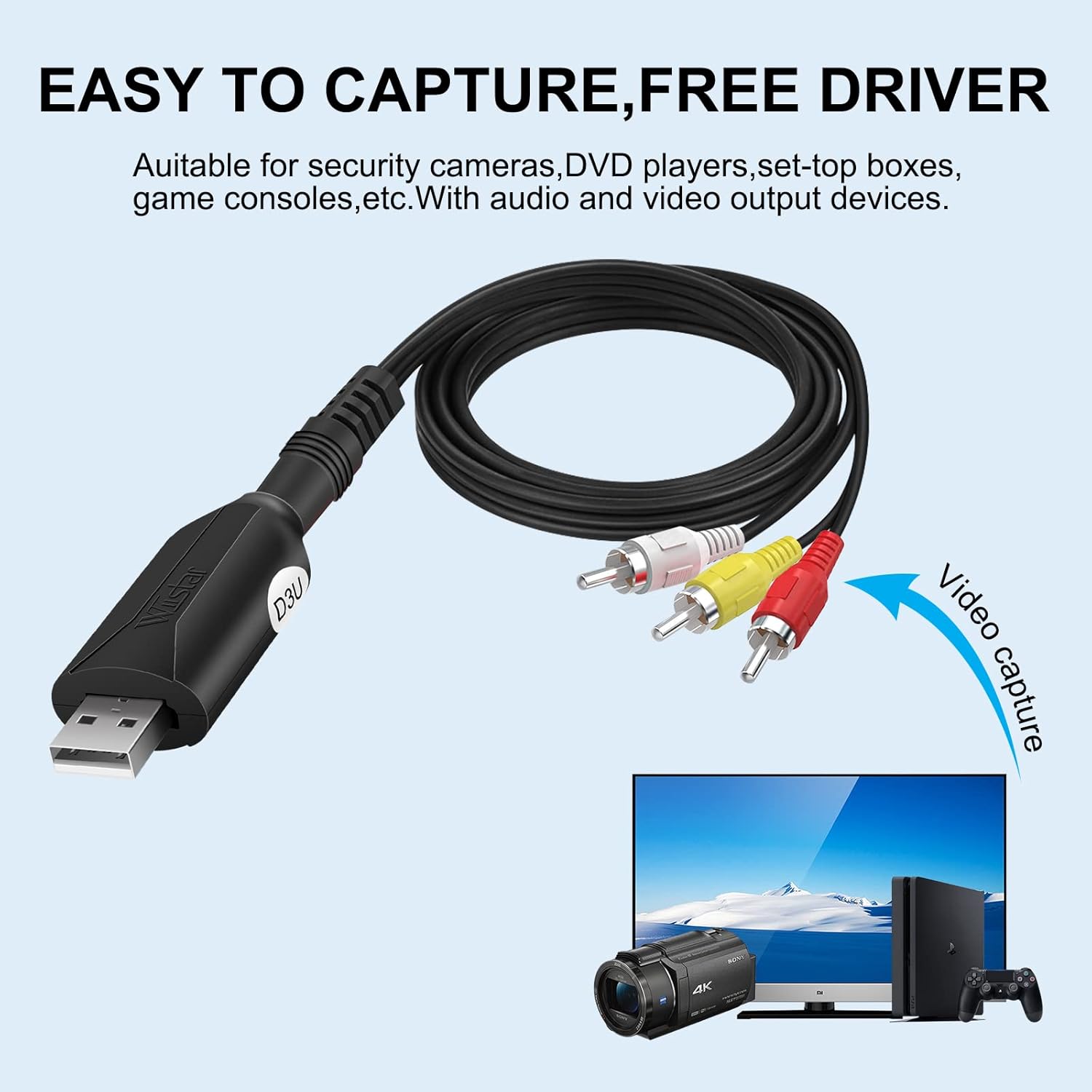 USB Video Capture Card Adapter for VHS to DVD Converter k7