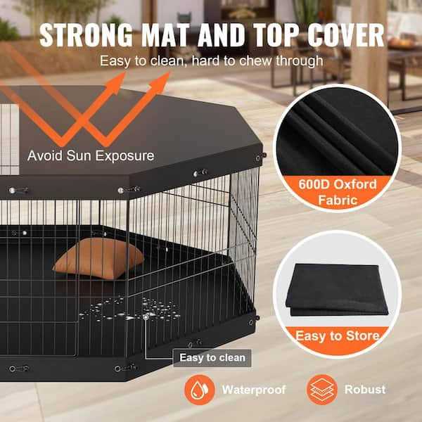 Dog Playpen 8 Panels Foldable Metal with Top Cover and Bottom Pad k7m