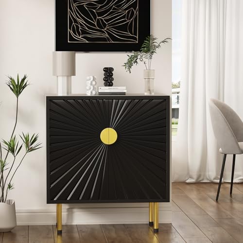 White Accent Storage Cabinet with Gold Handles and Flower Pattern Doors k7m