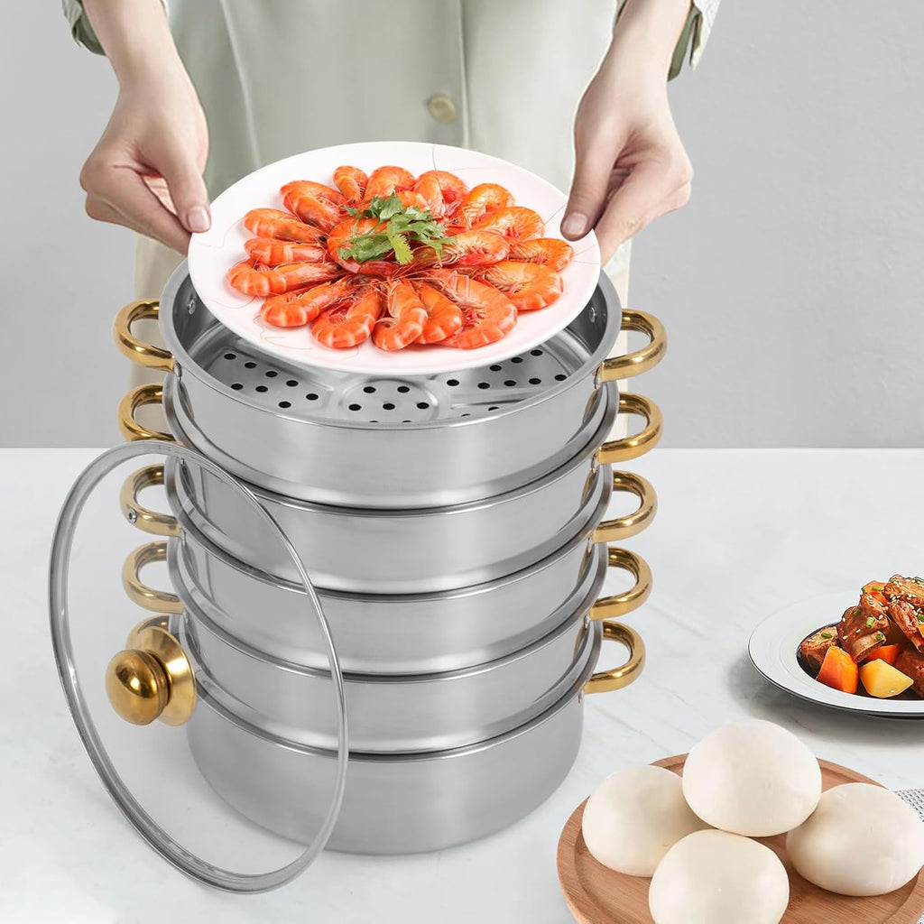 Steamer Pot 5 Tier 26cm Stainless Steel with Glass Lid a7