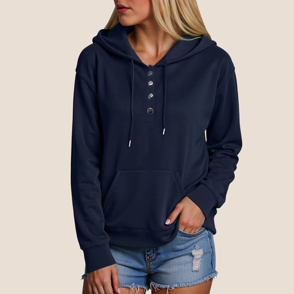 Women Hooded Pullover Sweatshirt Long Sleeve with Pocket Navy XXL k7