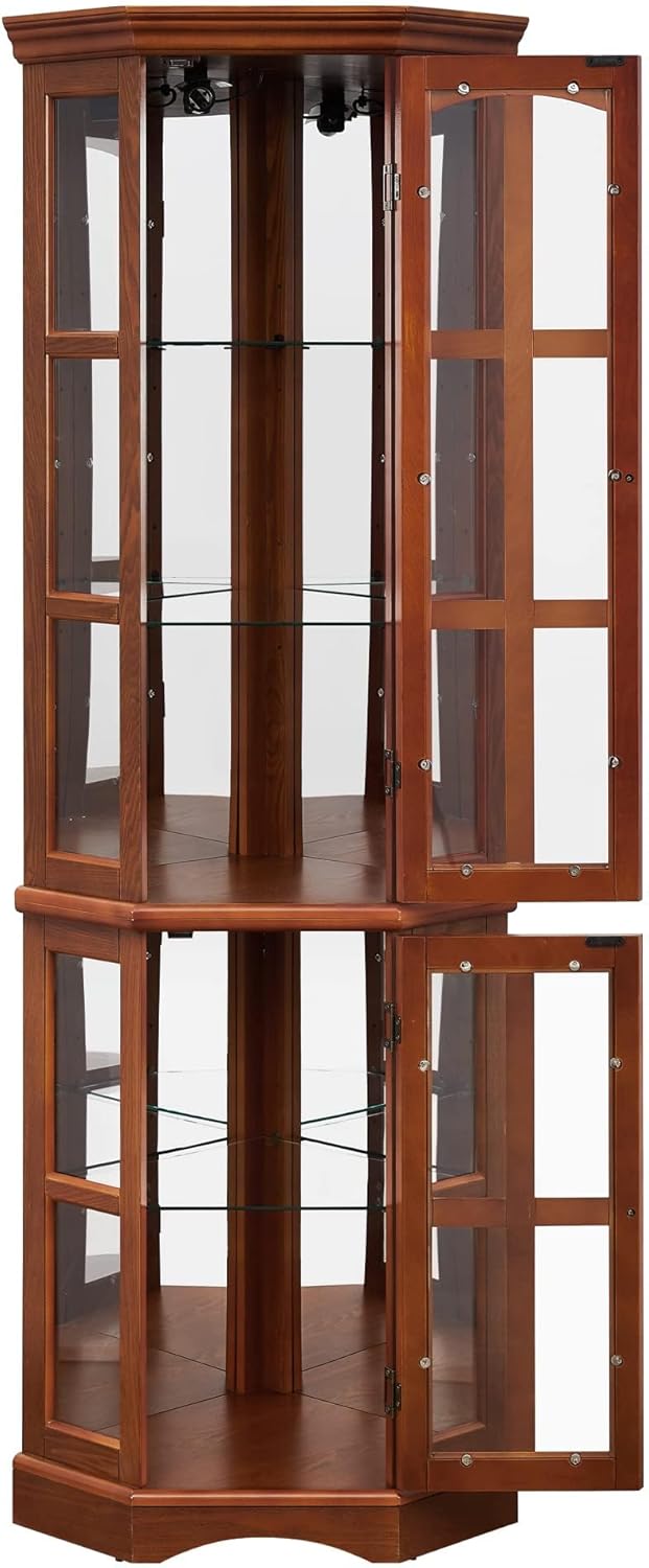 Glass Corner Display Cabinet with 5 Shelves and Lighting a7