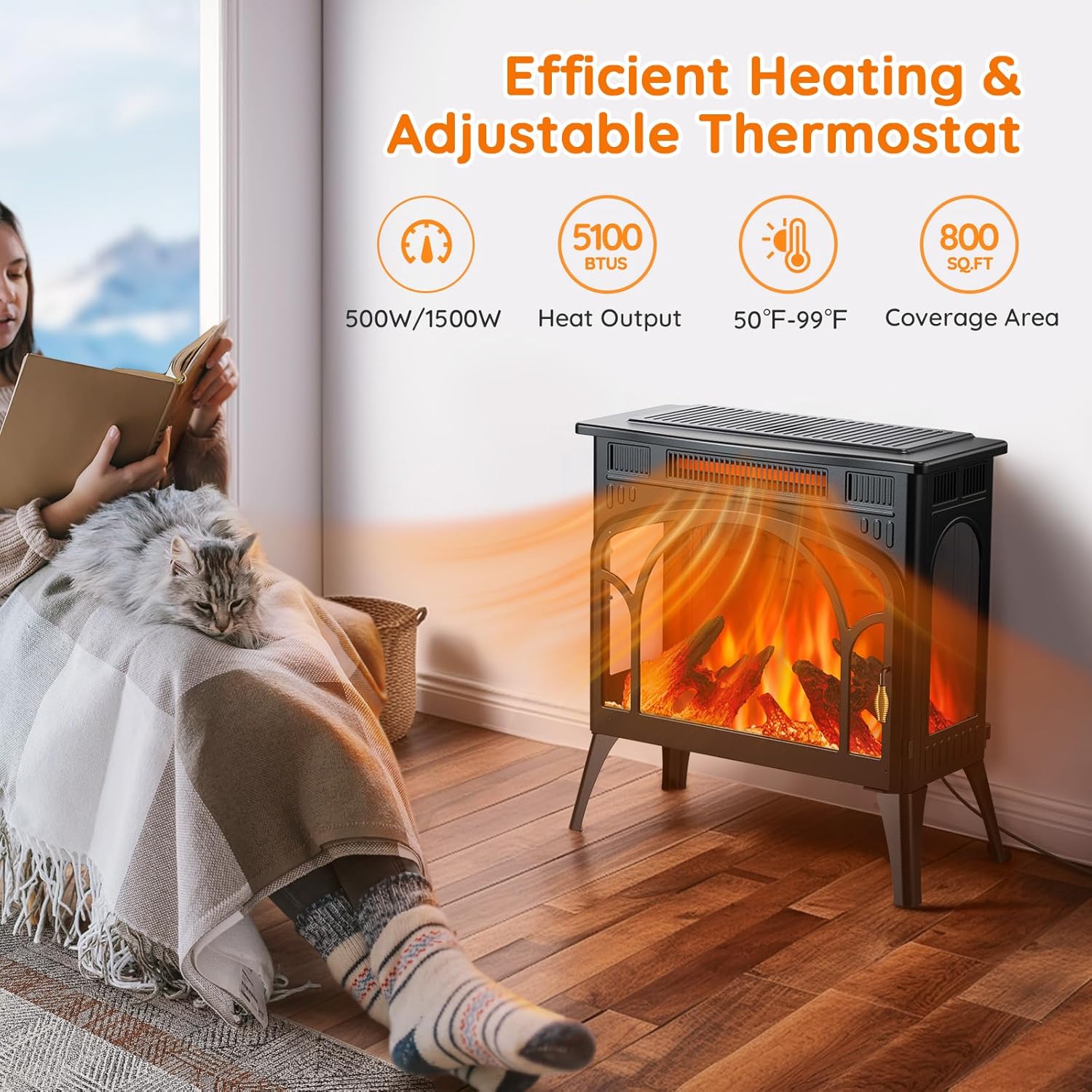 Electric Fireplace Heater with 3D Flame Effect and Remote k7m