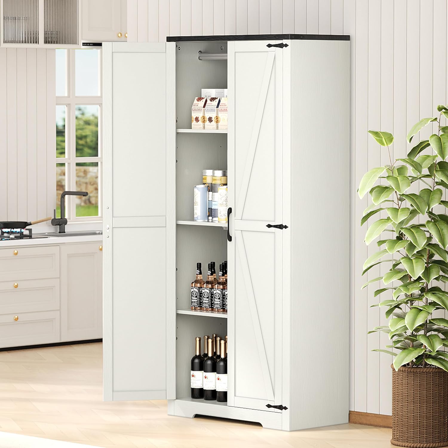 Wardrobe Cabinet with Doors and Hanging Rod, White, 72 Inch a7