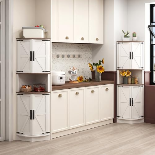 Farmhouse Corner Cabinet with 4 Doors and 5 Shelves, Barn Door Design, Grey k7