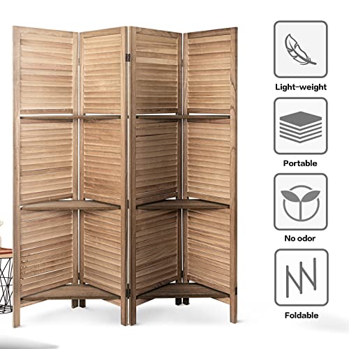 Room Divider with Shelves 4 Panels Folding Privacy Screen Brown k7