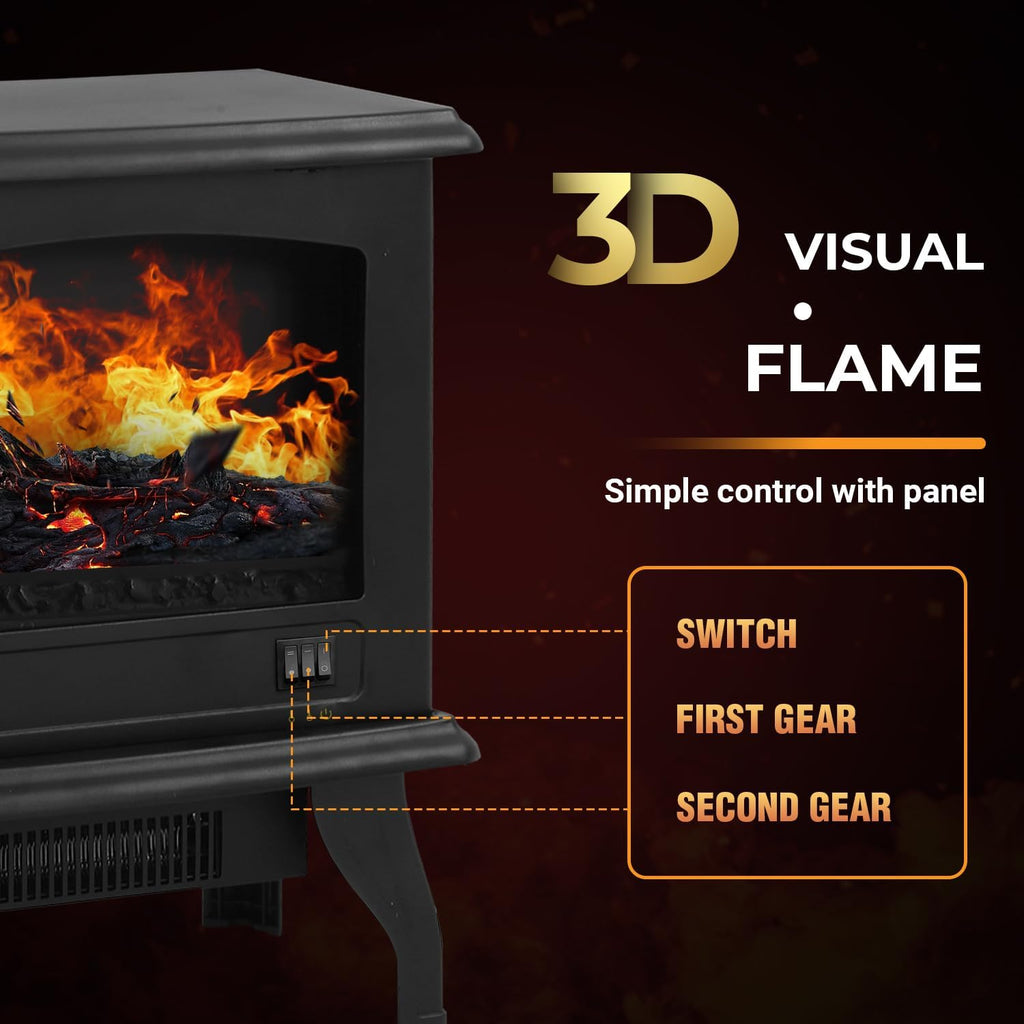 Electric Fireplace Heater 3D Flames Freestanding TV Stand 1500W Black k7