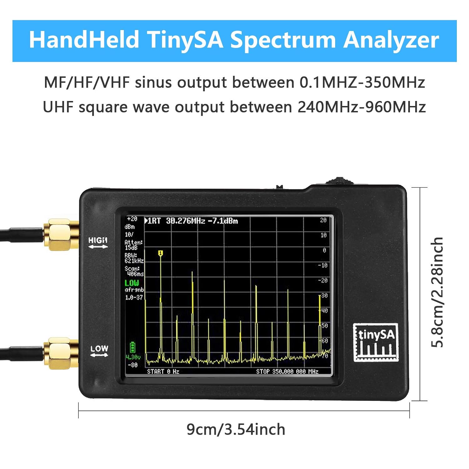 Spectrum Analyzer Handheld 2.8in Touchscreen 100KHz-960MHz Portable Frequency Analyzer a7