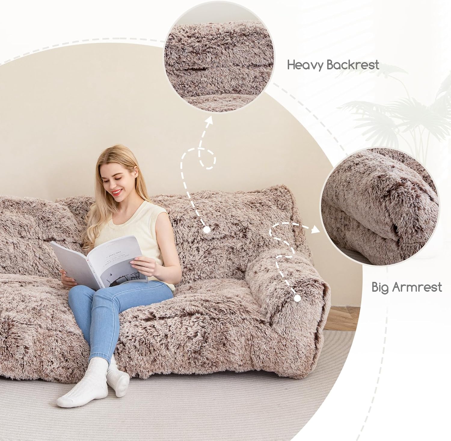 Giant Human Dog Sofa Bed, Comfy Floor Couch with Foam Support, Faux Fur Orthopedic Bed a7k