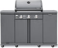 Brand-Man 3-Burner Propane Gas BBQ Grill, Stainless Steel Cabinet Style Grill 30000 BTU for Outdoor Cooking Kitchen Island and Patio Backyard Barbecue with Fold-out Prep Table, Gray