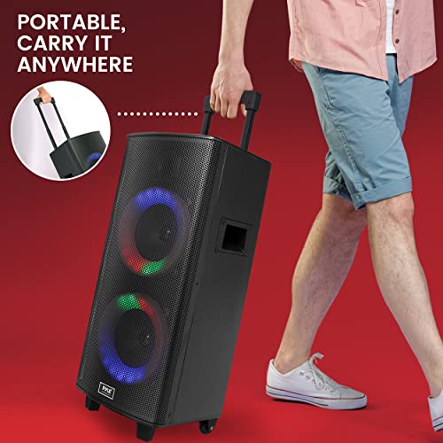 Pyle Portable Bluetooth PA Speaker System 700W Dual 8 Rechargeable TWS Party Light LED Display FM AUX MP3 USB SD Wheels Wireless Mic Remote Control Tablet Holder Included k7