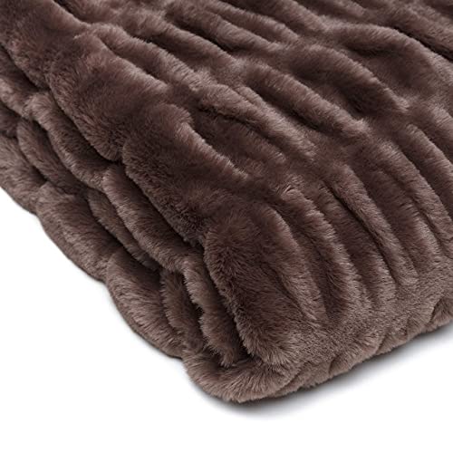 Ruched Faux Fur Throw Blanket 50x65 Dark Gray a7