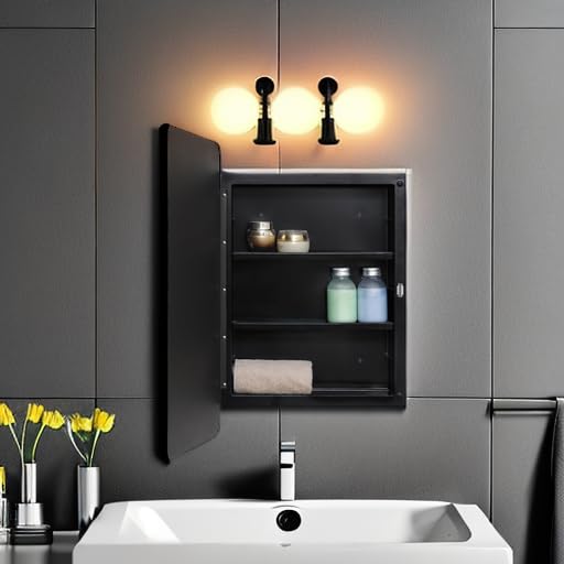 Black Beveled Mirror Medicine Cabinet 16x24 inch a7