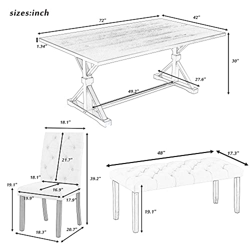Wood Dining Table Set for 6 with Bench and Chairs a7k