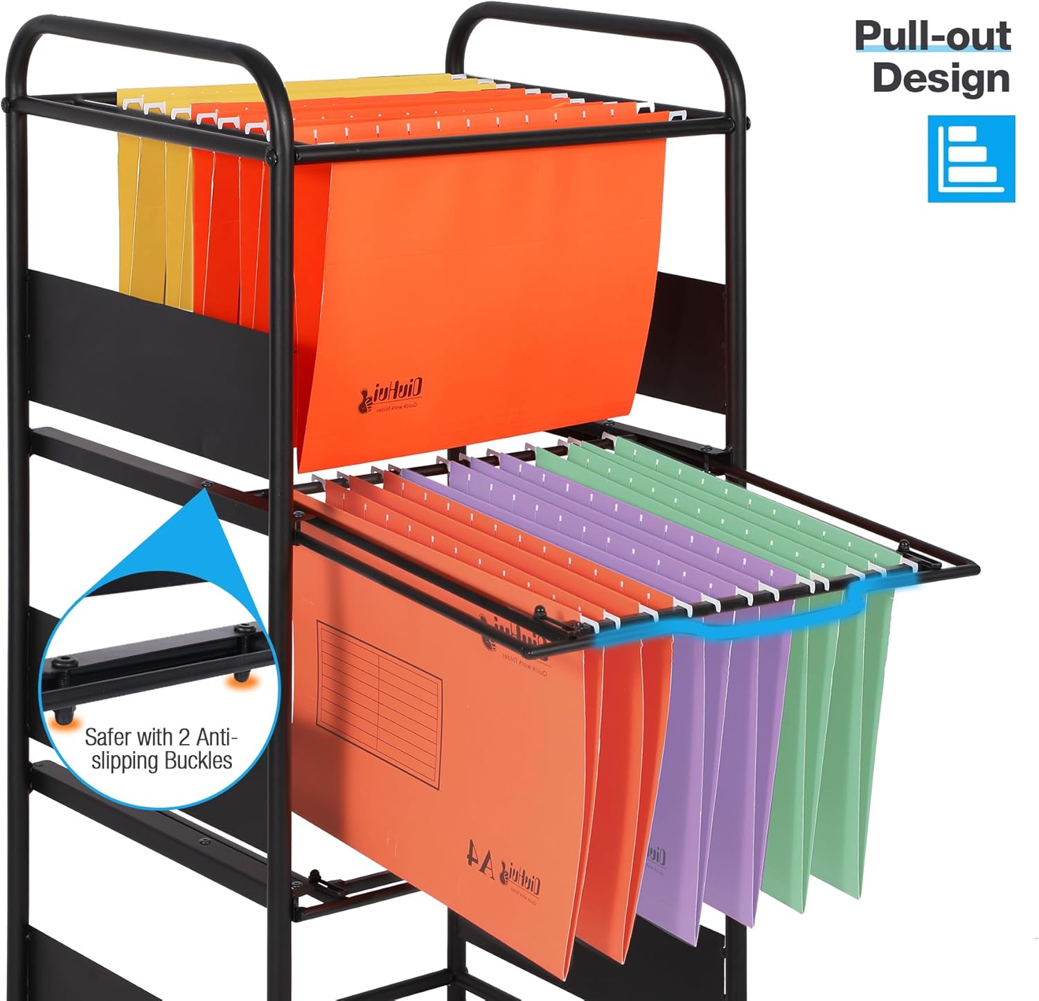 Black Rolling File Cart with Wheels Hanging Rack A7