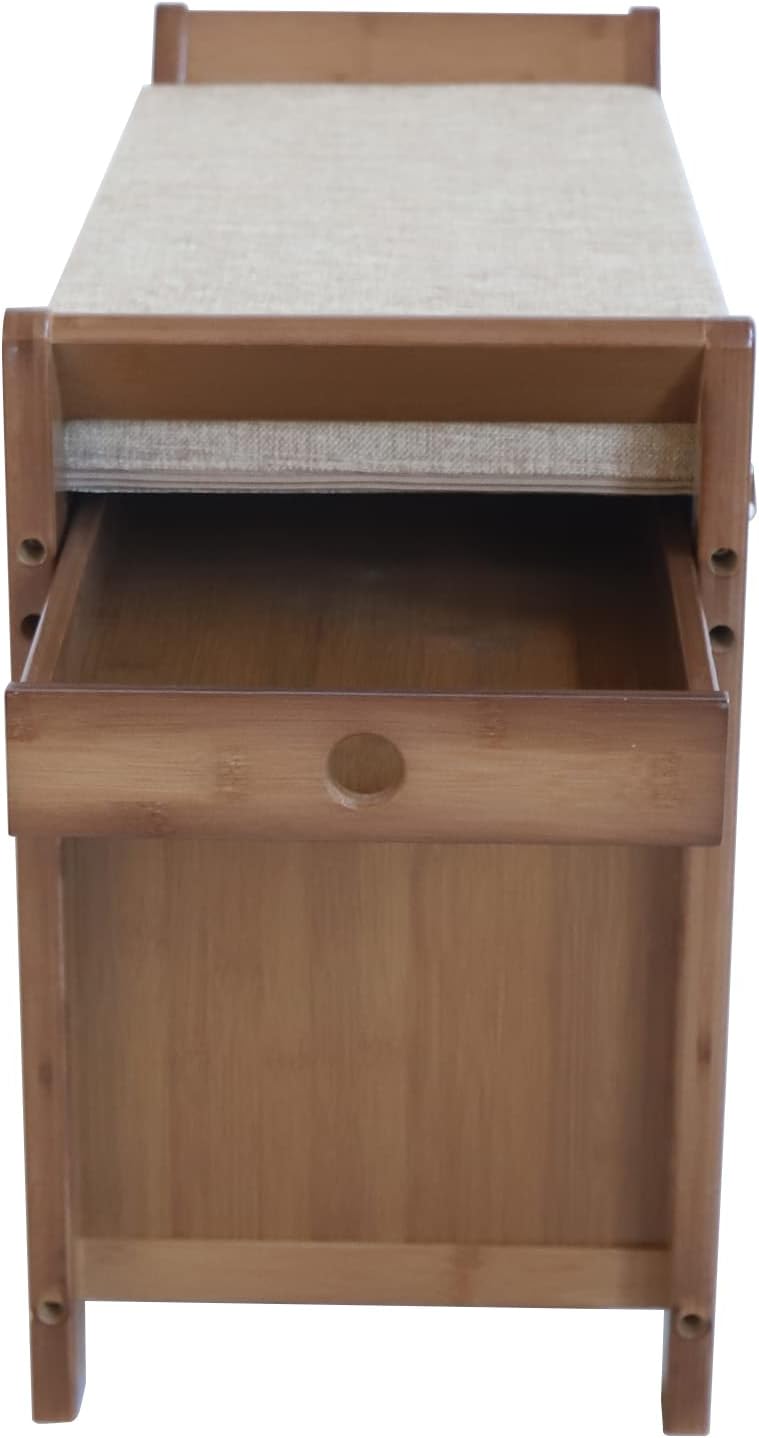 Bamboo Shoe Bench with Seat Cushion Entryway Storage Shelf a7