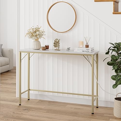 Gold Narrow Console Table with Outlets q7