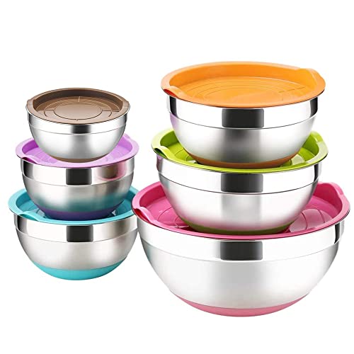 Stainless Steel Mixing Bowls with Airtight Lids, 6 Piece Nesting Set k7m
