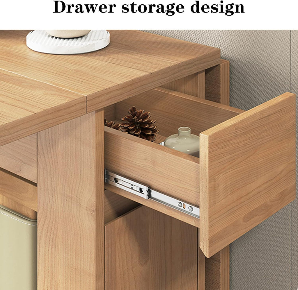 Solid Wood Drop Leaf Dining Table with Storage Drawer 7k