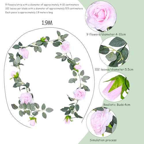 Artificial Eucalyptus Rose Garland Light Pink a7