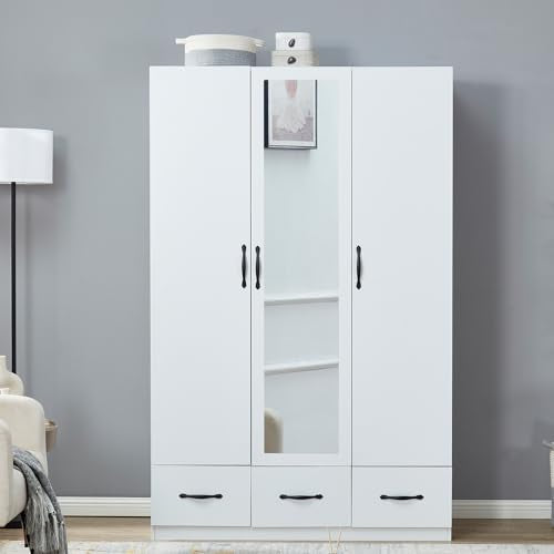 3-Door Armoire Wardrobe with 3 Drawers and Hanging Rod q7k