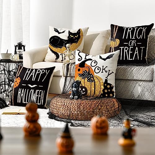 Halloween Black Cat Throw Pillow Covers 16x16 Set of 4 k7