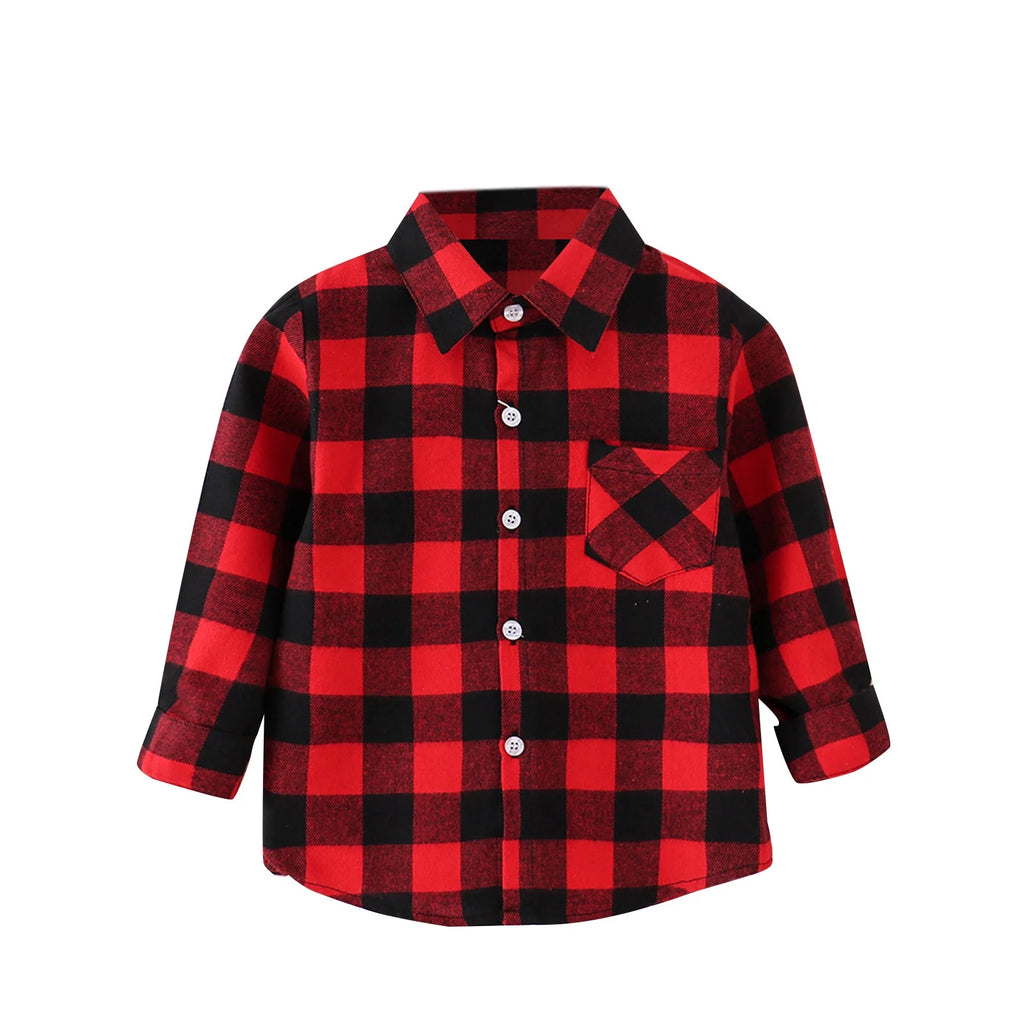Boys Plaid Flannel Jacket Long Sleeve Button Down k7
