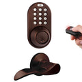 MiLocks XFL-02AQ Digital Deadbolt Door Lock and Passage Lever Handle Combo with Keyless Entry via Remote Control and Keypad Code for Exterior Doors, Antique Brass