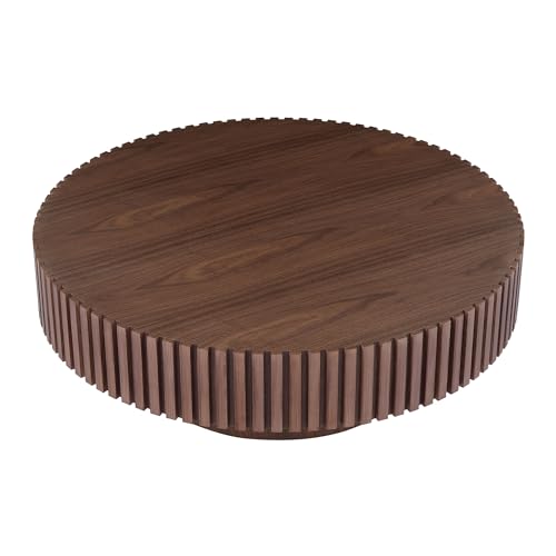 Round Fluted Coffee Table Solid Wood Walnut a7