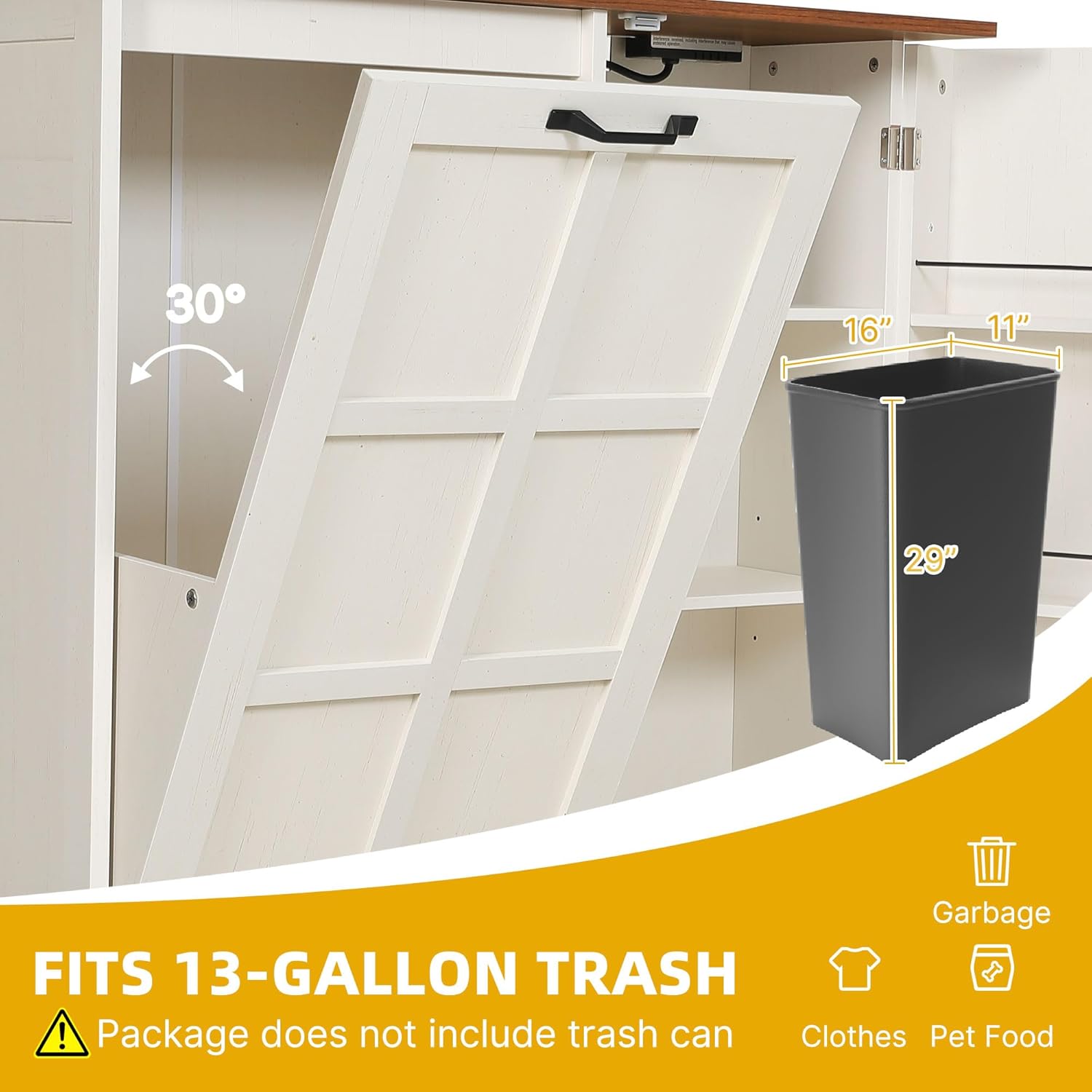 Tilt Out Trash Cabinet 13 Gallon Hidden Pull Out Bin White Oak a7