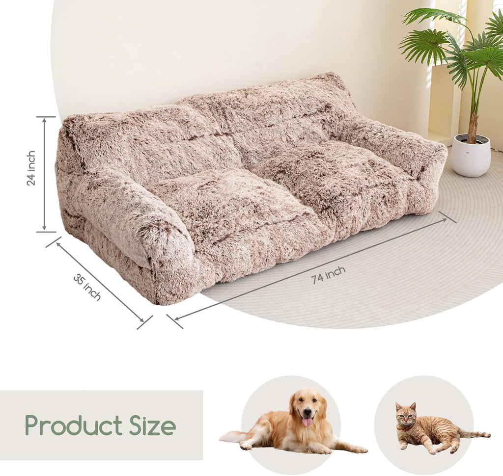 Giant Human Dog Sofa Bed, Comfy Floor Couch with Foam Support, Faux Fur Orthopedic Bed a7k