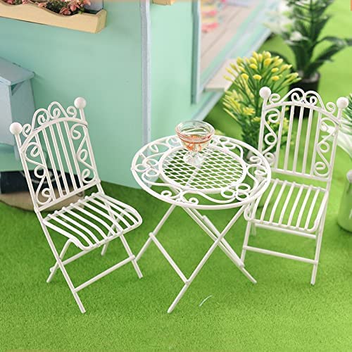 Dollhouse Miniature Bistro Table & Chairs Set White 1:12 Scale Furniture k7