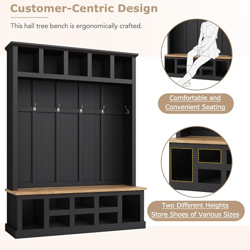 Hall Tree with Storage Bench and Coat Rack Black k7p
