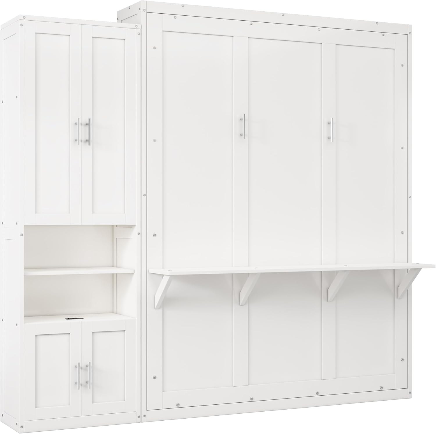 Queen Size Murphy Bed Chest with Desk and Side Storage Cabinet White a7