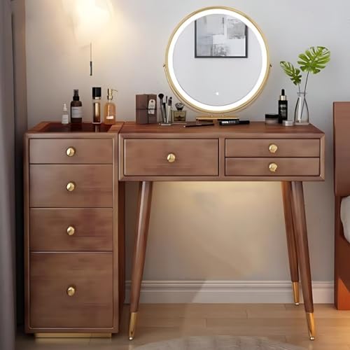 Solid Wood Makeup Vanity Desk with Mirror and LED Lights k7m