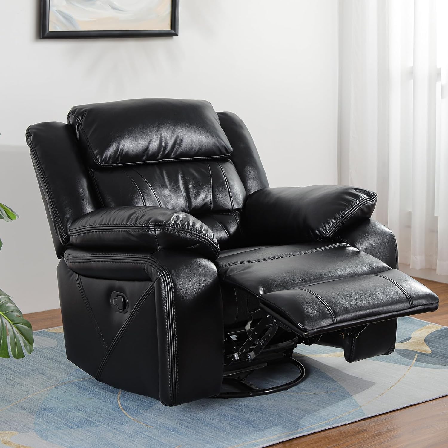 Swivel Rocker Recliner Chair for Small Spaces Black a7