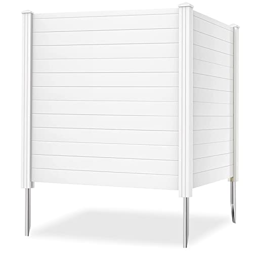 Outdoor Privacy Screen 2 Panels, 48"W x 49"H Decorative Air Conditioner Fence Trash Can Enclosure, Freestanding Fence w/3 Iron Stakes for Garden Patio Lawn, White