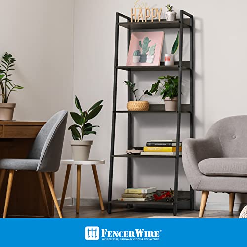 Fencer Wire 5 Tier Ladder Bookshelf, 24 Inch Width, Black Wooden Shelves a7