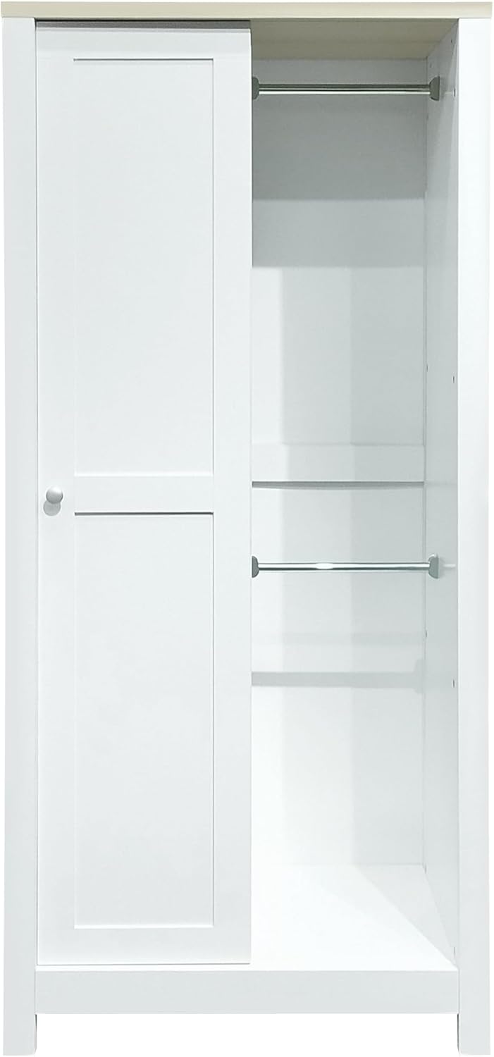 Wardrobe Closet Organizer with 2 Drawers and Hanging Rods White k7m