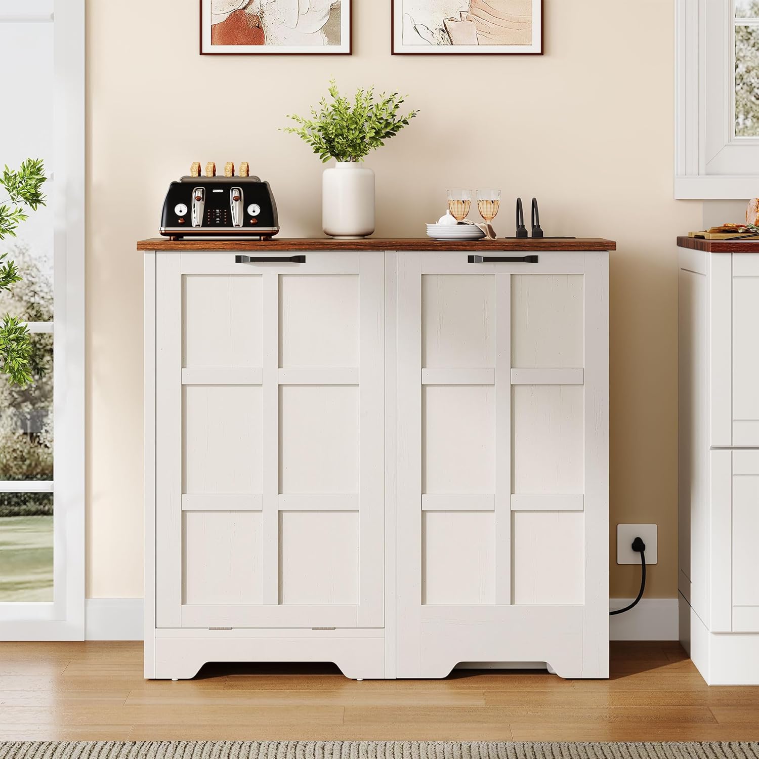 Tilt Out Trash Cabinet 13 Gallon Hidden Pull Out Bin White Oak a7