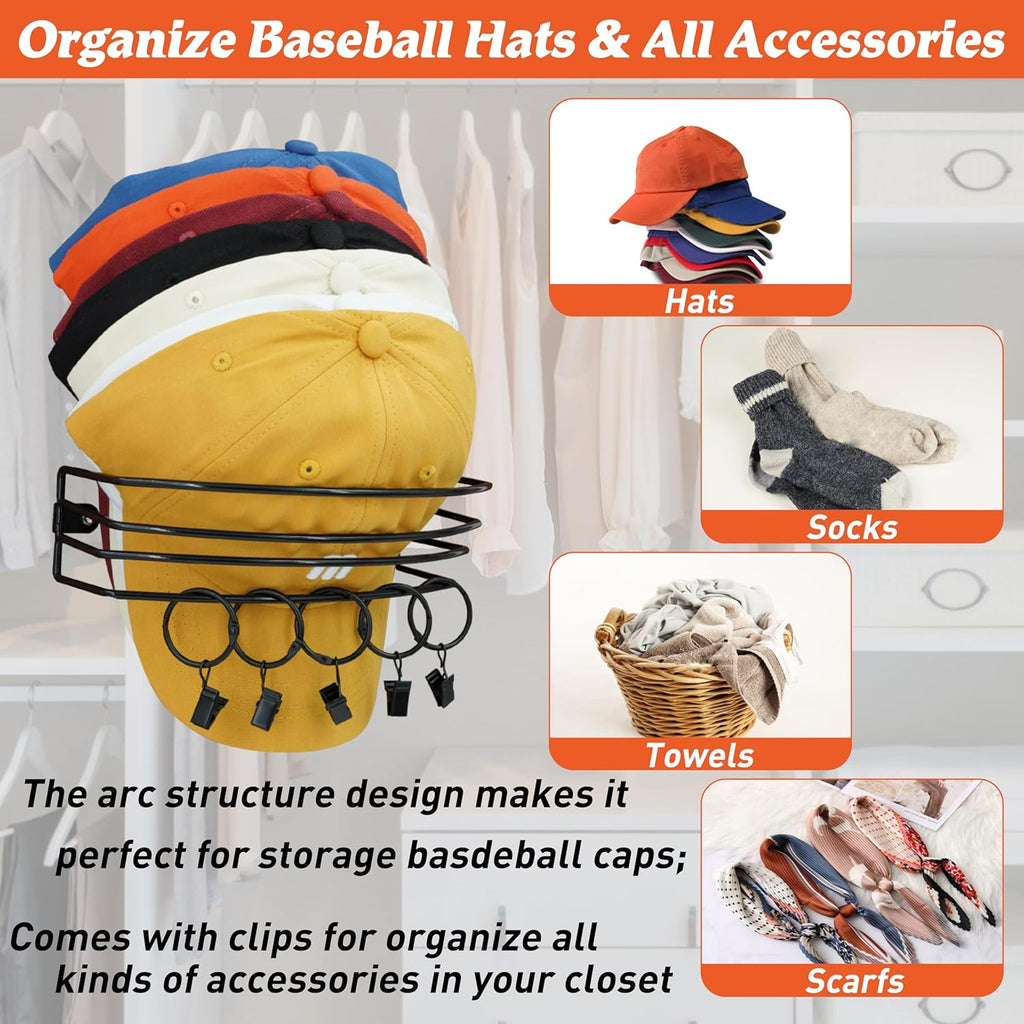 Wall Hat Rack with 10 Clips for Cap Storage, Black a7