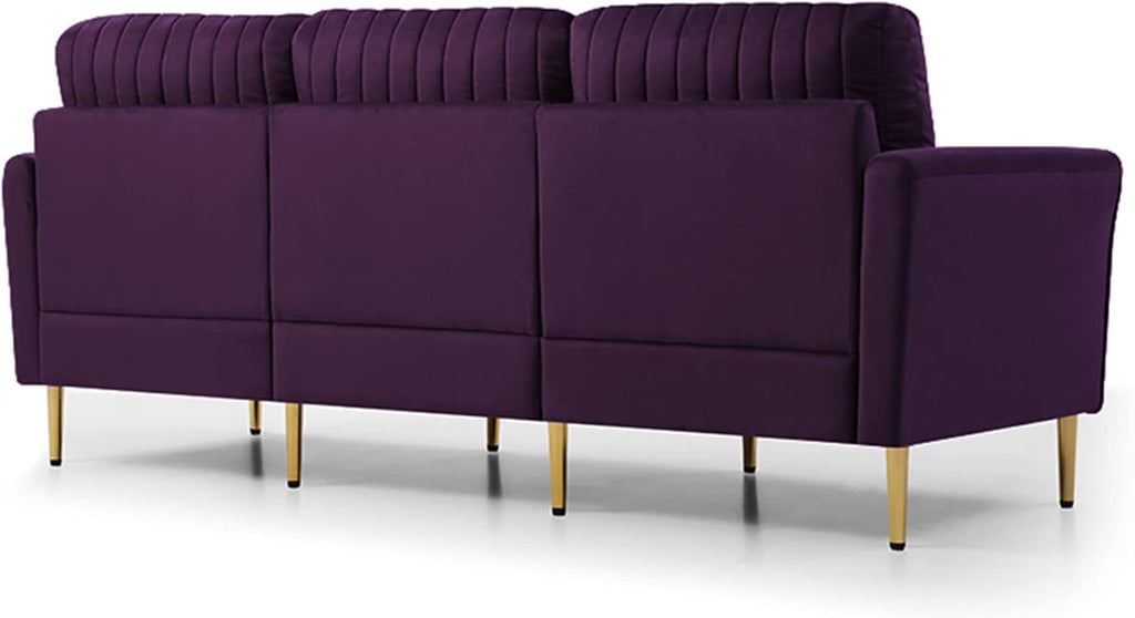 Modern Velvet Sectional Sofa Set with Metal Legs Purple k7m