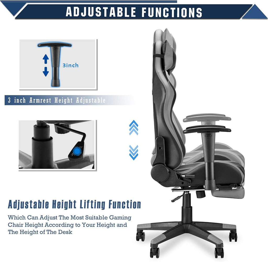 Gaming Chair with Footrest Adjustable Height Headrest Lumbar Pillow k7