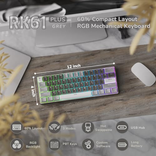 RK61 Plus Wireless Gaming Keyboard 60% Mechanical RGB Hot Swappable Pc