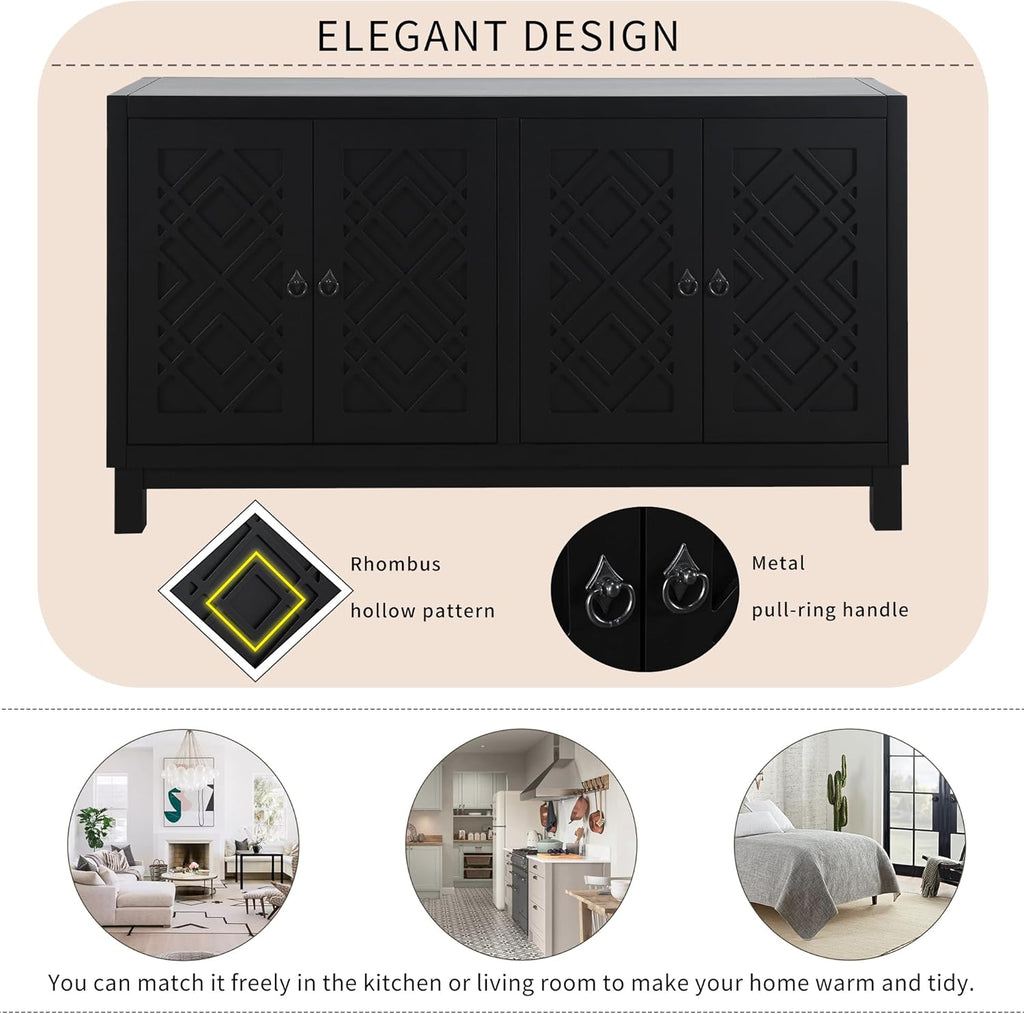 Elegant 4-Door Sideboard Cabinet for Dining Room Black a7