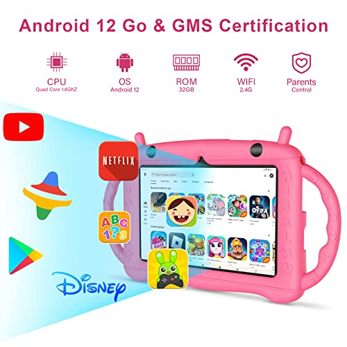 Kids Tablet 7 inch Learning Tablet with Drop-Proof Case Pink k7
