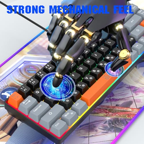 Gaming Keyboard, Compact RGB Backlit, 68 Keys White Grey Orange k7m