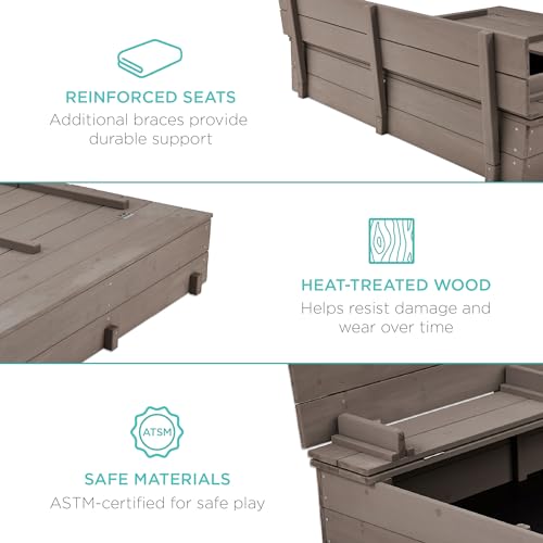 Kids Outdoor Wooden Sandbox with Foldable Bench Seats a7