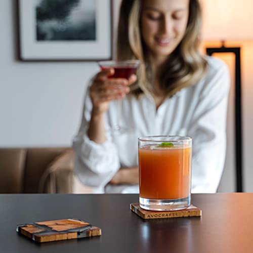 Wooden Coaster Set with Holder, Cedar Wood, 4 Pack a7