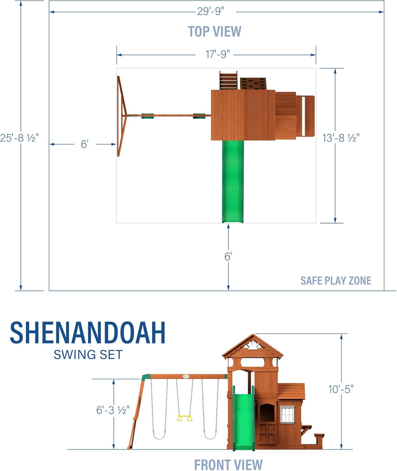 Cedar Wooden Playset Swing Set with Wave Slide and Playhouse k7m
